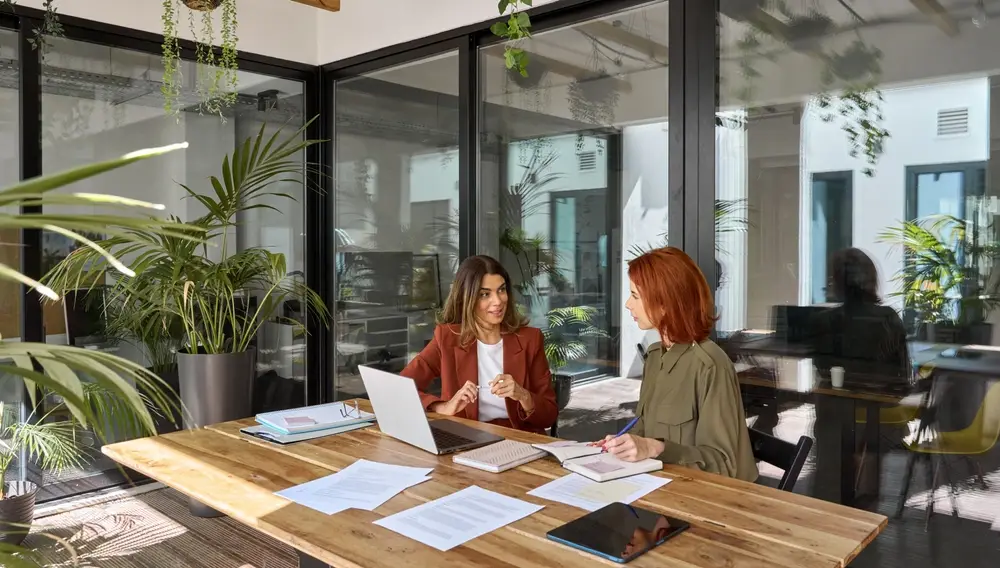 Two,Busy,Business,Women,Of,Young,And,Middle,Age,Talking